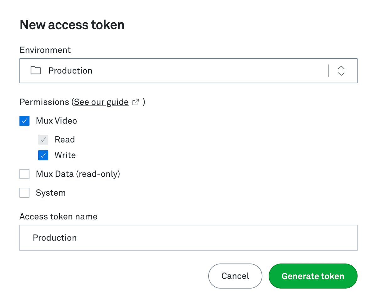 Mux Video access token permissions