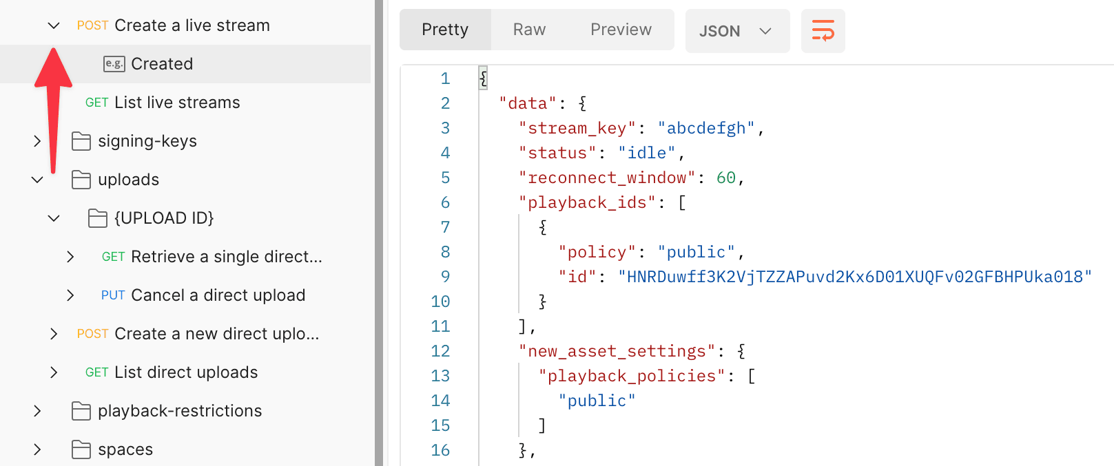 Sample API request response in Postman