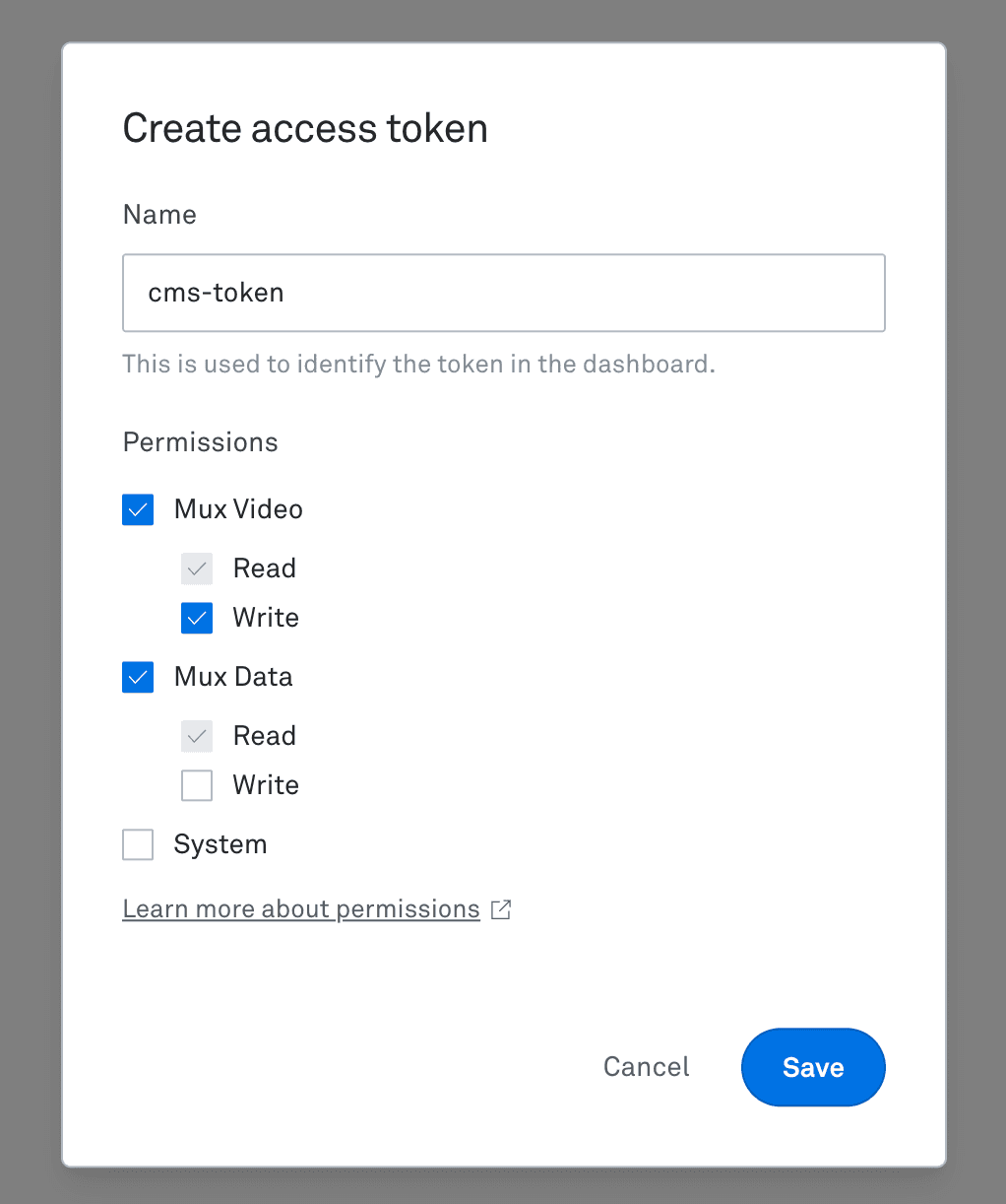 Mux Video and Mux Data access token permissions